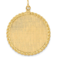 14K Yellow Gold Rope Edge Engravable Disc Pendant with Satin Back - 39mm Length by Oro Pregiato