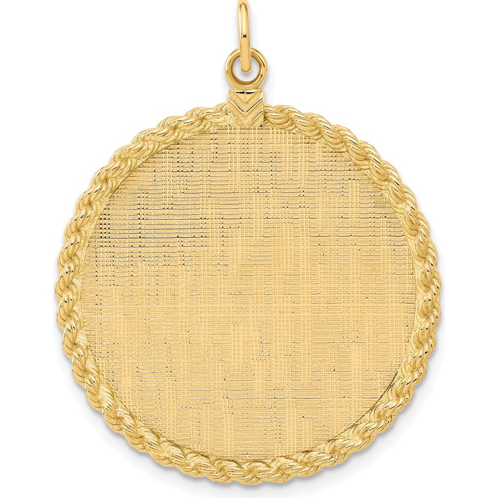 14K Yellow Gold Rope Edge Engravable Disc Pendant with Satin Back - 39mm Length by Oro Pregiato