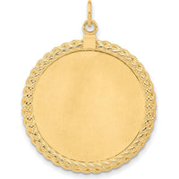 14K Yellow Gold Rope Edge Engravable Disc Pendant with Satin Back - 39mm Length by Oro Pregiato