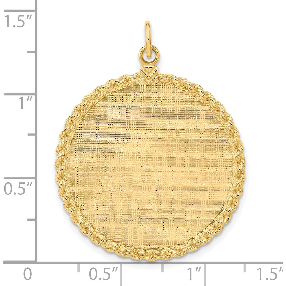 14K Yellow Gold Rope Edge Engravable Disc Pendant with Satin Back - 39mm Length by Oro Pregiato