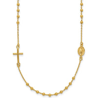 14K Yellow Gold Rosary Necklace with Polished Cross and Miraculous Medal - 16" Chain by 0