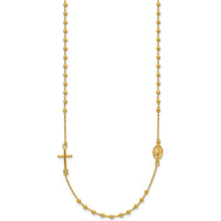 14K Yellow Gold Rosary Necklace with Polished Cross and Miraculous Medal - 16" Chain by 0