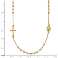 14K Yellow Gold Rosary Necklace with Polished Cross and Miraculous Medal - 16" Chain by 0