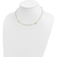 14K Yellow Gold Rosary Necklace with Polished Cross and Miraculous Medal - 16" Chain by 0