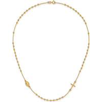 14K Yellow Gold Rosary Necklace with Polished Cross and Miraculous Medal - 16" Chain by 0