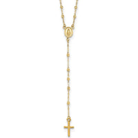 14K Yellow Gold Rosary Necklace with Polished Cross and Miraculous Medal - 17" Chain with 3" Extender by 0