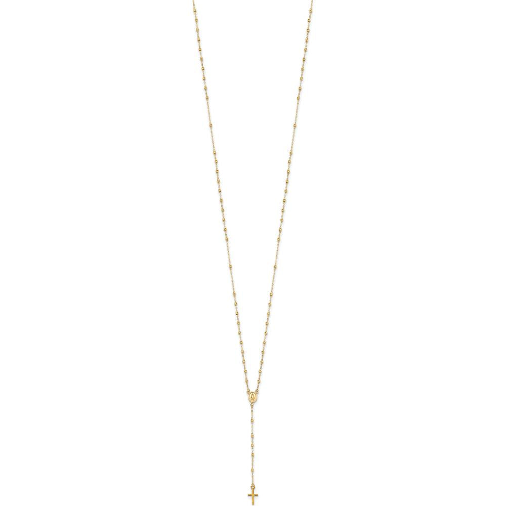 14K Yellow Gold Rosary Necklace with Polished Cross and Miraculous Medal - 17" Chain with 3" Extender by 0