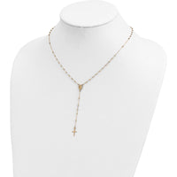 14K Yellow Gold Rosary Necklace with Polished Cross and Miraculous Medal - 17" Chain with 3" Extender by 0