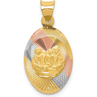 14K Yellow Gold Rose and White Rhodium Diamond-Cut Baptism Oval Pendant by Oro Pregiato