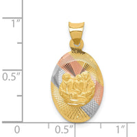 14K Yellow Gold Rose and White Rhodium Diamond-Cut Baptism Oval Pendant by Oro Pregiato