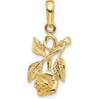 14K Yellow Gold Rose Pendant with Textured Detail - Polished Finish by Oro Pregiato