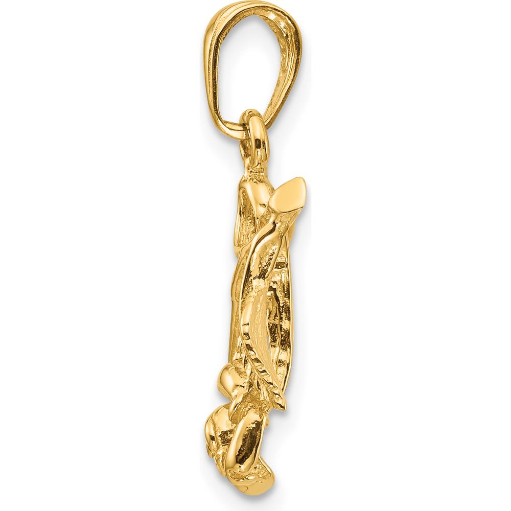 14K Yellow Gold Rose Pendant with Textured Detail - Polished Finish by Oro Pregiato
