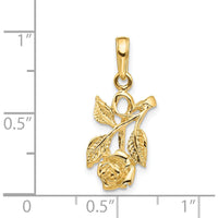 14K Yellow Gold Rose Pendant with Textured Detail - Polished Finish by Oro Pregiato