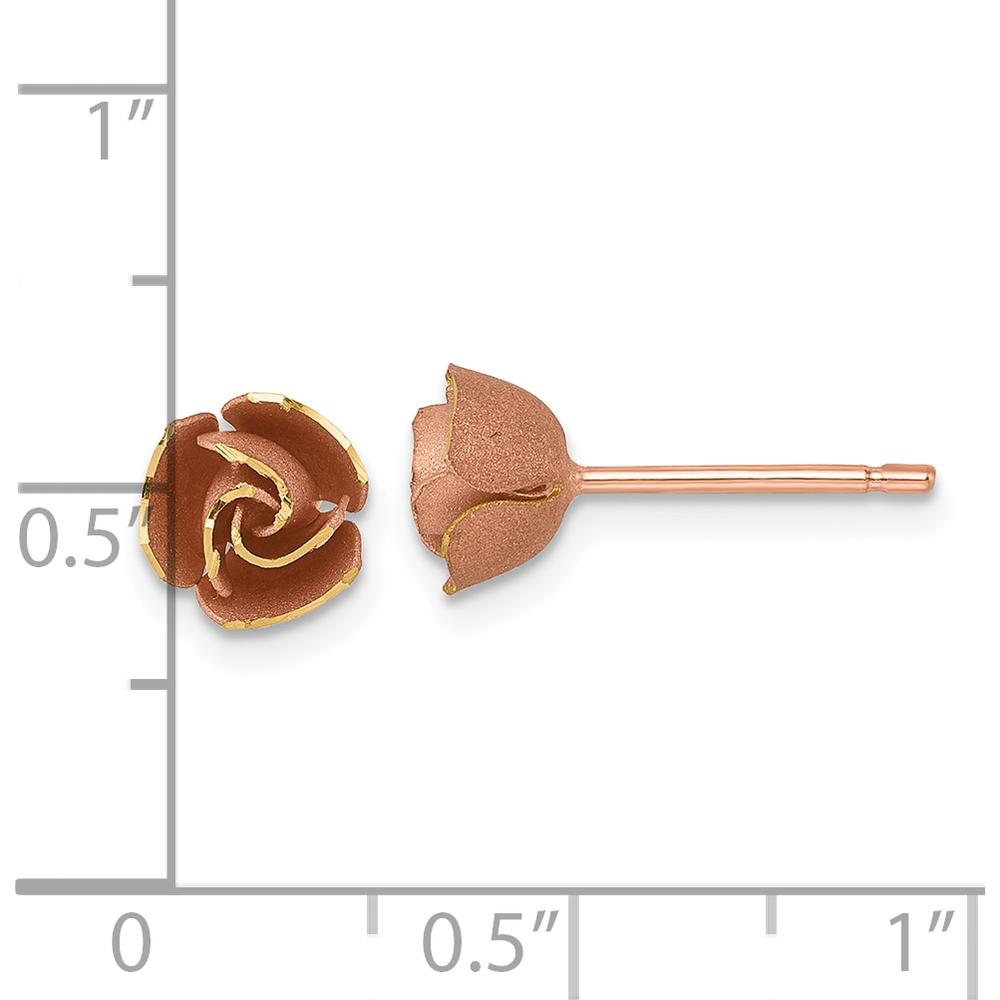 14K Yellow Gold Rose-Tone Rhodium Brushed Rose Flower Post Earrings by 0