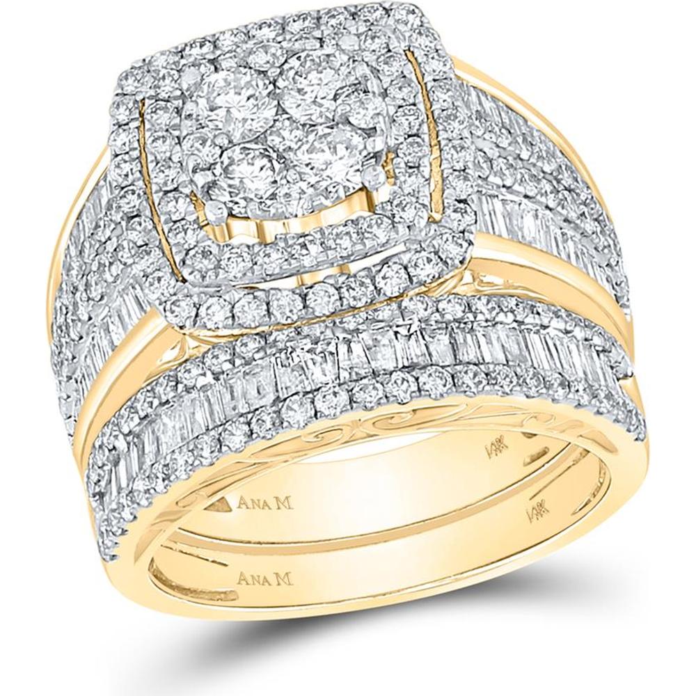 14K Yellow Gold Round and Baguette Diamond Bridal Wedding Ring Set - 2.53 Carat Total Diamond Weight