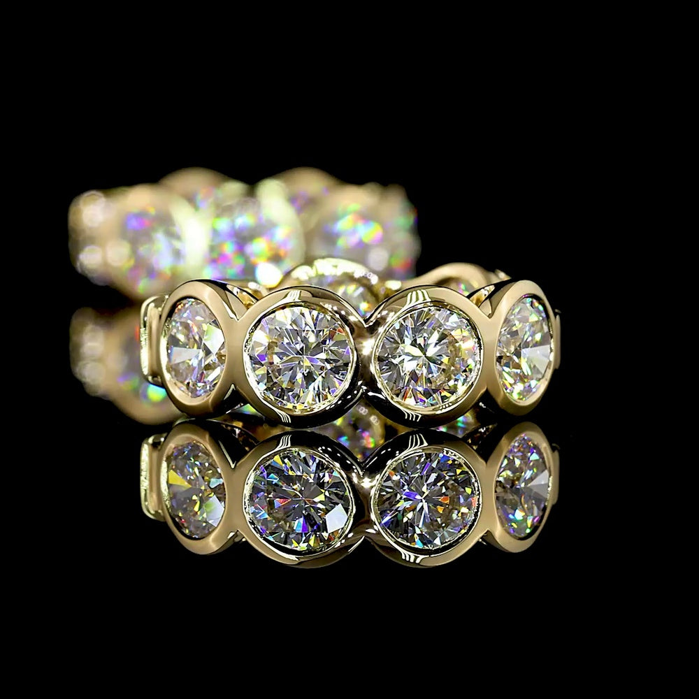 14K Yellow Gold Round Bezel Set Huggie Earrings with 3.46 Carats Total Lab Diamonds (E-F Color) - Covaloro Fine Jewelry