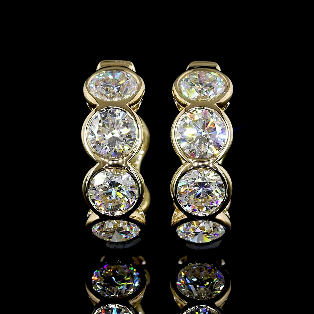14K Yellow Gold Round Bezel-Set Huggie Earrings with Lab-Grown Brilliant Cut Diamonds - 3.54 Carats Total Diamond Weight - Covaloro Fine Jewelry