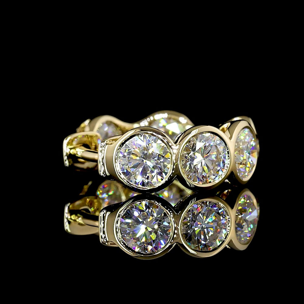 14K Yellow Gold Round Bezel-Set Huggie Earrings with Lab-Grown Brilliant Cut Diamonds - 3.54 Carats Total Diamond Weight - Covaloro Fine Jewelry