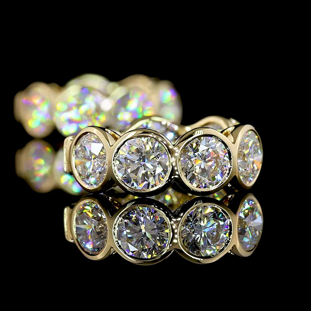 14K Yellow Gold Round Bezel-Set Huggie Earrings with Lab-Grown Brilliant Cut Diamonds - 3.54 Carats Total Diamond Weight - Covaloro Fine Jewelry