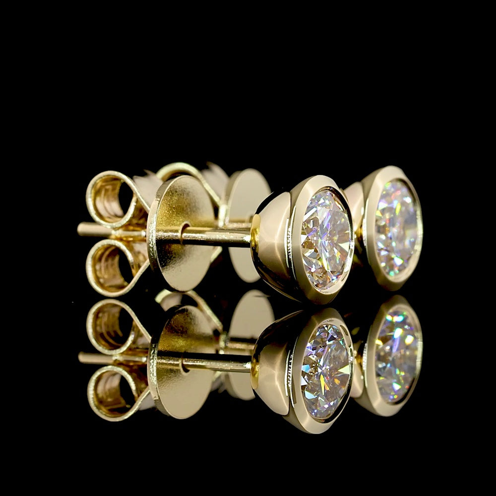 14K Yellow Gold Round Bezel Set Lab Diamond Stud Earrings - 0.99 Carat Total Weight (E-F Color, VS Clarity) - Covaloro Fine Jewelry