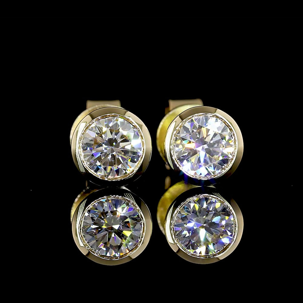 14K Yellow Gold Round Bezel Set Lab Diamond Stud Earrings - 0.99 Carat Total Weight (E-F Color, VS Clarity) - Covaloro Fine Jewelry