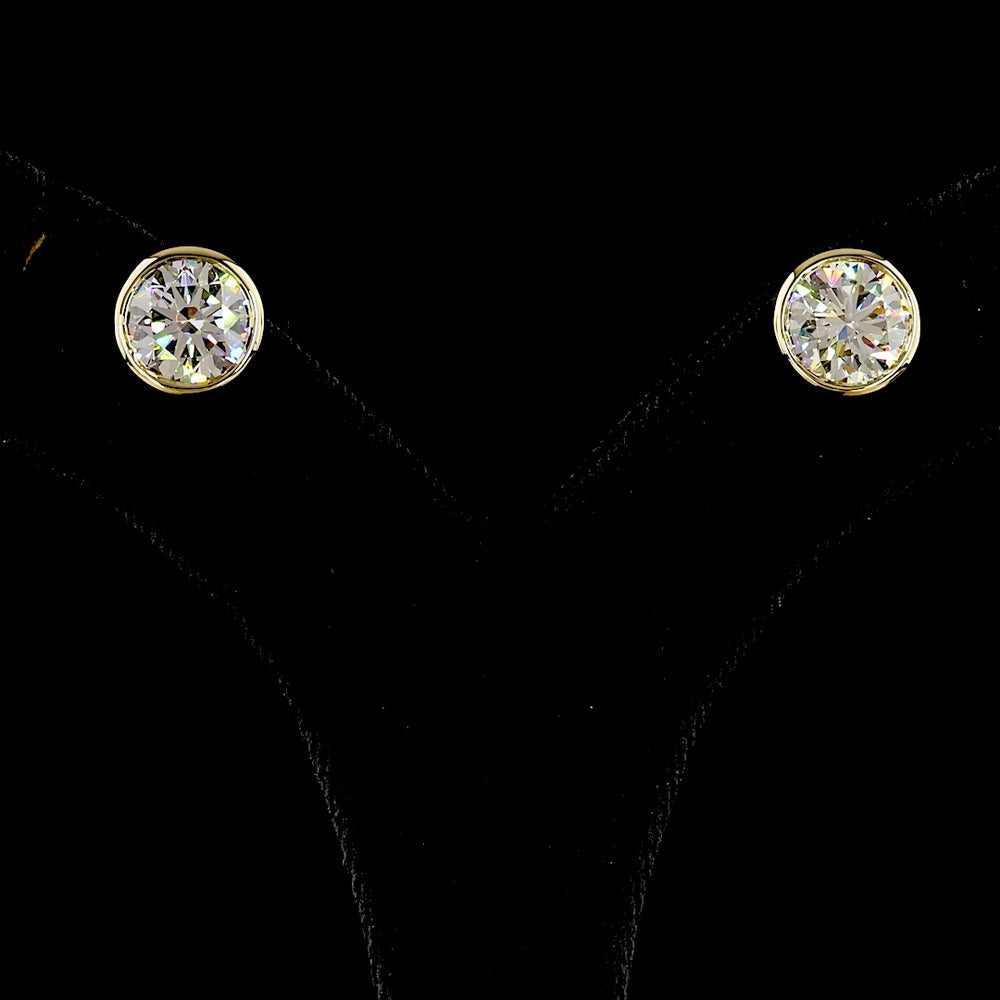 14K Yellow Gold Round Bezel-Set Lab Diamond Stud Earrings - 5.08 Carats Total Weight, E-F VS1 Brilliant Cut - Covaloro Fine Jewelry