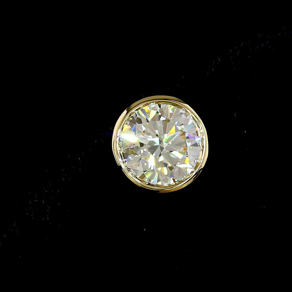 14K Yellow Gold Round Bezel-Set Lab Diamond Stud Earrings - 5.08 Carats Total Weight, E-F VS1 Brilliant Cut - Covaloro Fine Jewelry
