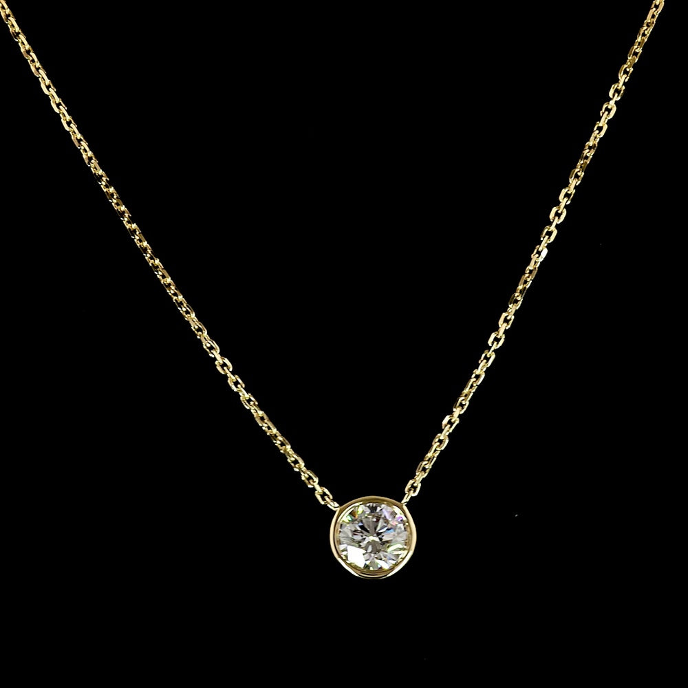 14K Yellow Gold Round Bezel Set Solitaire Pendant with 0.52 Carat Lab-Grown Brilliant Cut Diamond - E-F Color VS1 Clarity - Covaloro Fine Jewelry