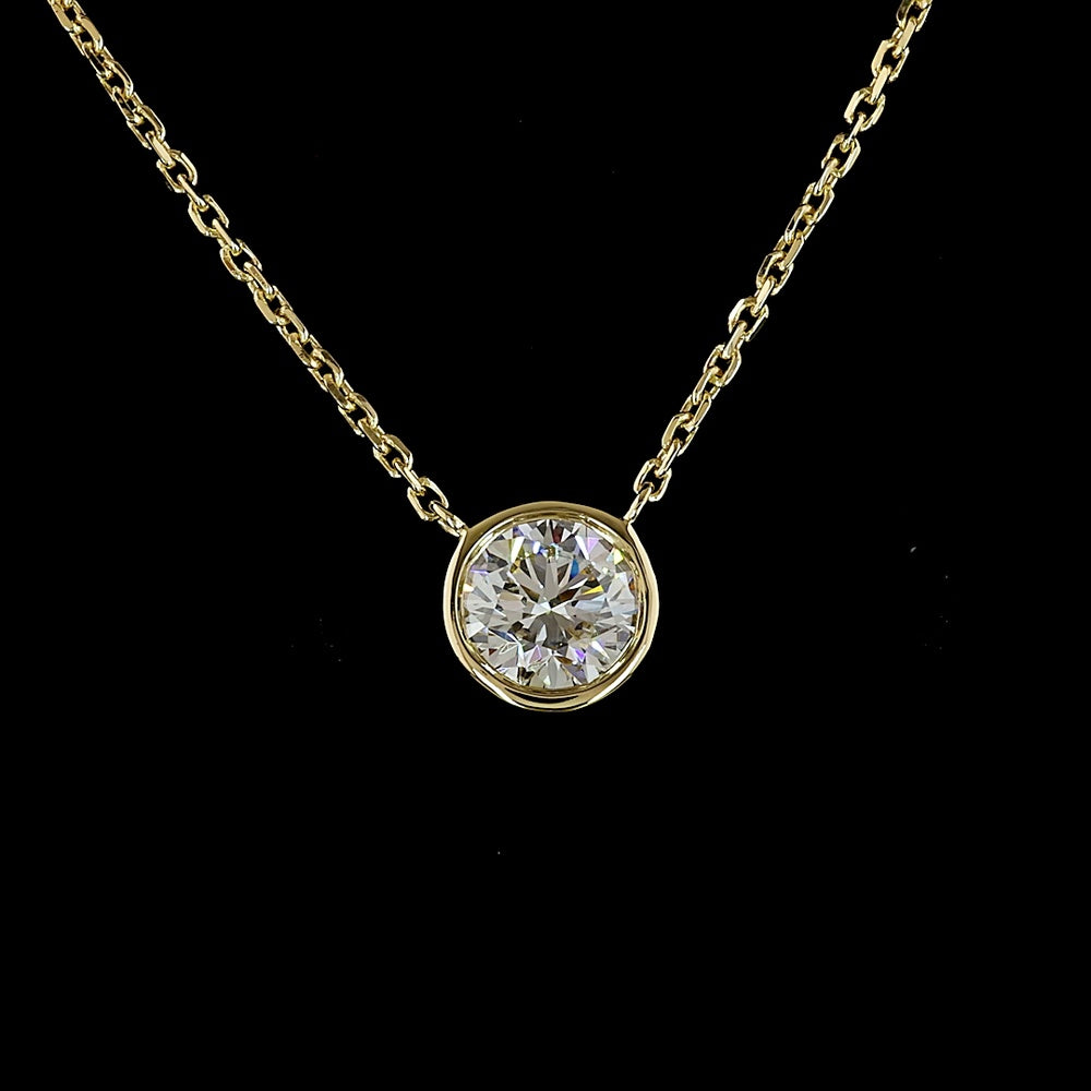 14K Yellow Gold Round Bezel Set Solitaire Pendant with 0.52 Carat Lab-Grown Brilliant Cut Diamond - E-F Color VS1 Clarity - Covaloro Fine Jewelry