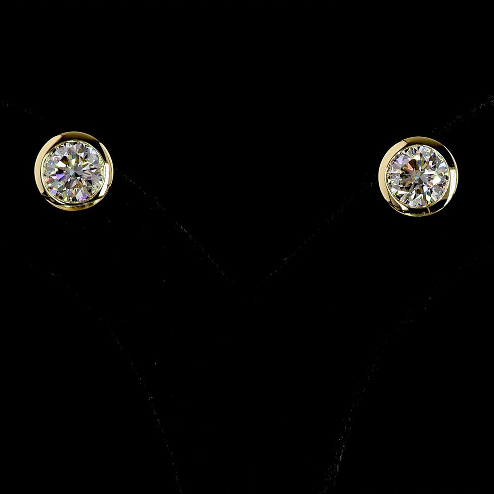 14K Yellow Gold Round Bezel Set Stud Earrings with 3.56 Carats Total Weight Lab Grown Diamonds - D Color IGI Certified - Covaloro Fine Jewelry