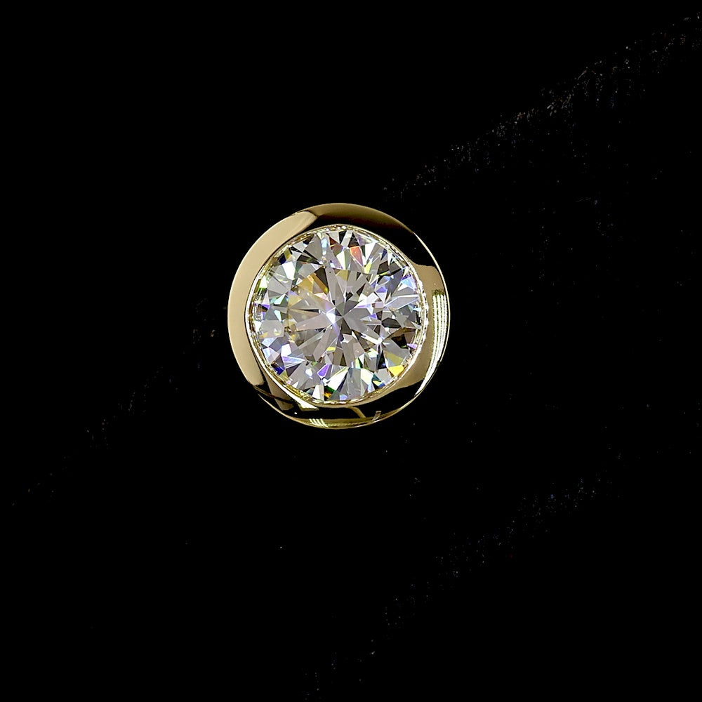 14K Yellow Gold Round Bezel Set Stud Earrings with 3.56 Carats Total Weight Lab Grown Diamonds - D Color IGI Certified - Covaloro Fine Jewelry