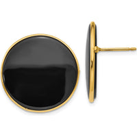 14K Yellow Gold Round Black Onyx Button Stud Earrings - 21mm Polished Finish by Oro Pregiato