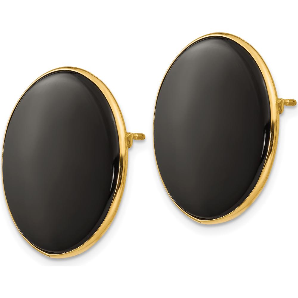 14K Yellow Gold Round Black Onyx Button Stud Earrings - 21mm Polished Finish by Oro Pregiato