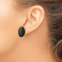 14K Yellow Gold Round Black Onyx Button Stud Earrings - 21mm Polished Finish by Oro Pregiato