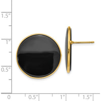 14K Yellow Gold Round Black Onyx Button Stud Earrings - 21mm Polished Finish by Oro Pregiato