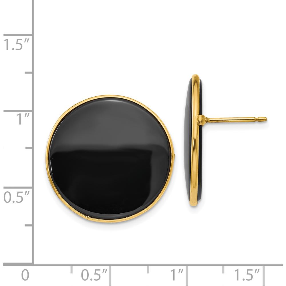14K Yellow Gold Round Black Onyx Button Stud Earrings - 21mm Polished Finish by Oro Pregiato