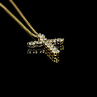 14K Yellow Gold Round Brilliant Cross Pendant with 11 E-F VS Lab Diamonds - 0.97 Carat Total Diamond Weight - Covaloro Fine Jewelry