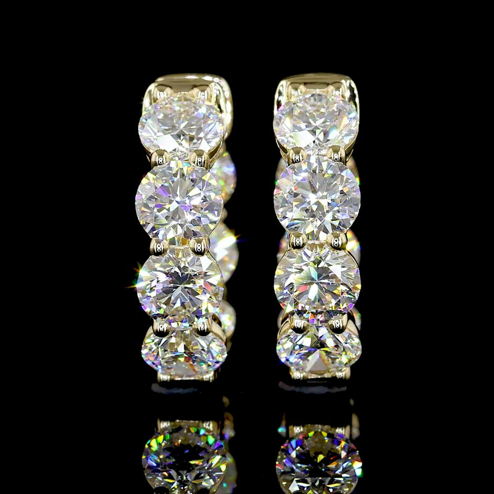 14K Yellow Gold Round Brilliant Cut Huggie Earrings with Lab Diamonds - 3.87 Carats Total Diamond Weight - Covaloro Fine Jewelry