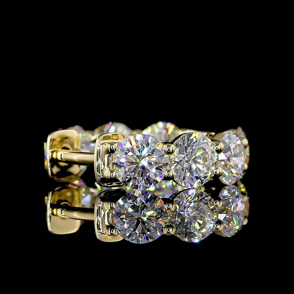 14K Yellow Gold Round Brilliant Cut Huggie Earrings with Lab Diamonds - 3.87 Carats Total Diamond Weight - Covaloro Fine Jewelry