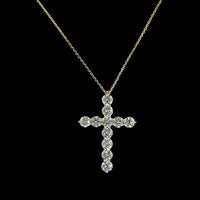 14K Yellow Gold Round Brilliant Cut Lab Diamond Cross Pendant - 2.94 Carat Total Weight with 11 E-F VS1 Stones - Covaloro Fine Jewelry