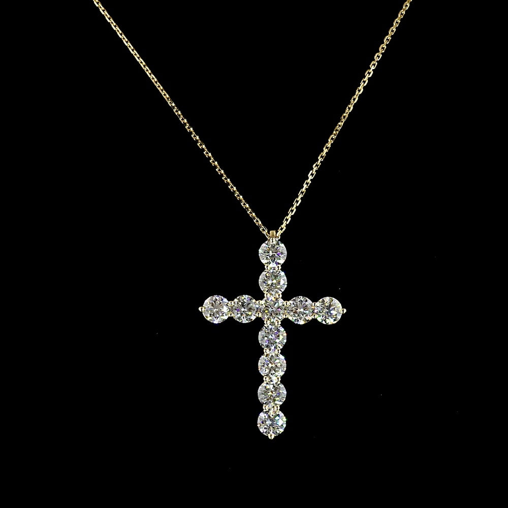 14K Yellow Gold Round Brilliant Cut Lab Diamond Cross Pendant - 2.94 Carat Total Weight with 11 E-F VS1 Stones - Covaloro Fine Jewelry