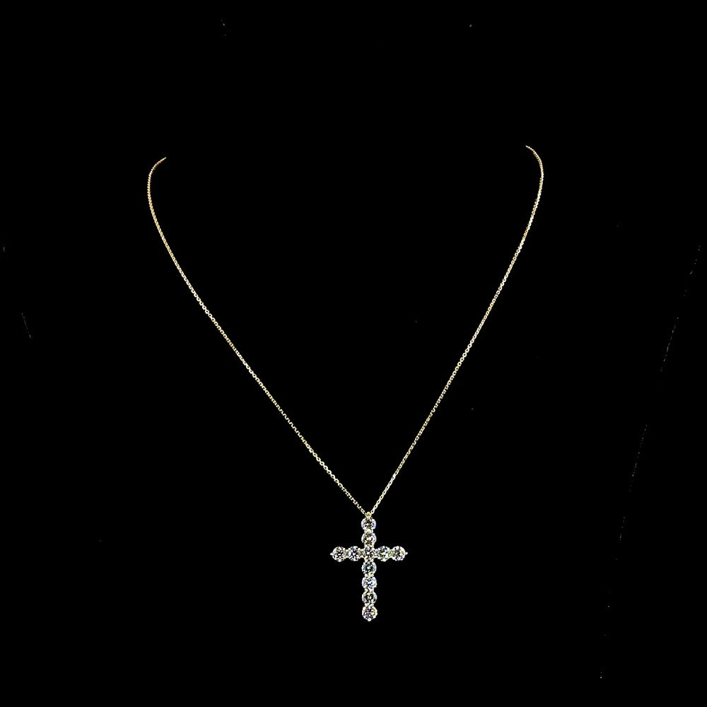 14K Yellow Gold Round Brilliant Cut Lab Diamond Cross Pendant - 2.94 Carat Total Weight with 11 E-F VS1 Stones - Covaloro Fine Jewelry