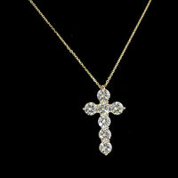 14K Yellow Gold Round Brilliant Cut Lab Diamond Cross Pendant - 3.59 Carat Total Weight, E-F Color VS1 Clarity - Covaloro Fine Jewelry