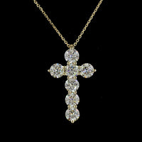 14K Yellow Gold Round Brilliant Cut Lab Diamond Cross Pendant - 3.59 Carat Total Weight, E-F Color VS1 Clarity - Covaloro Fine Jewelry
