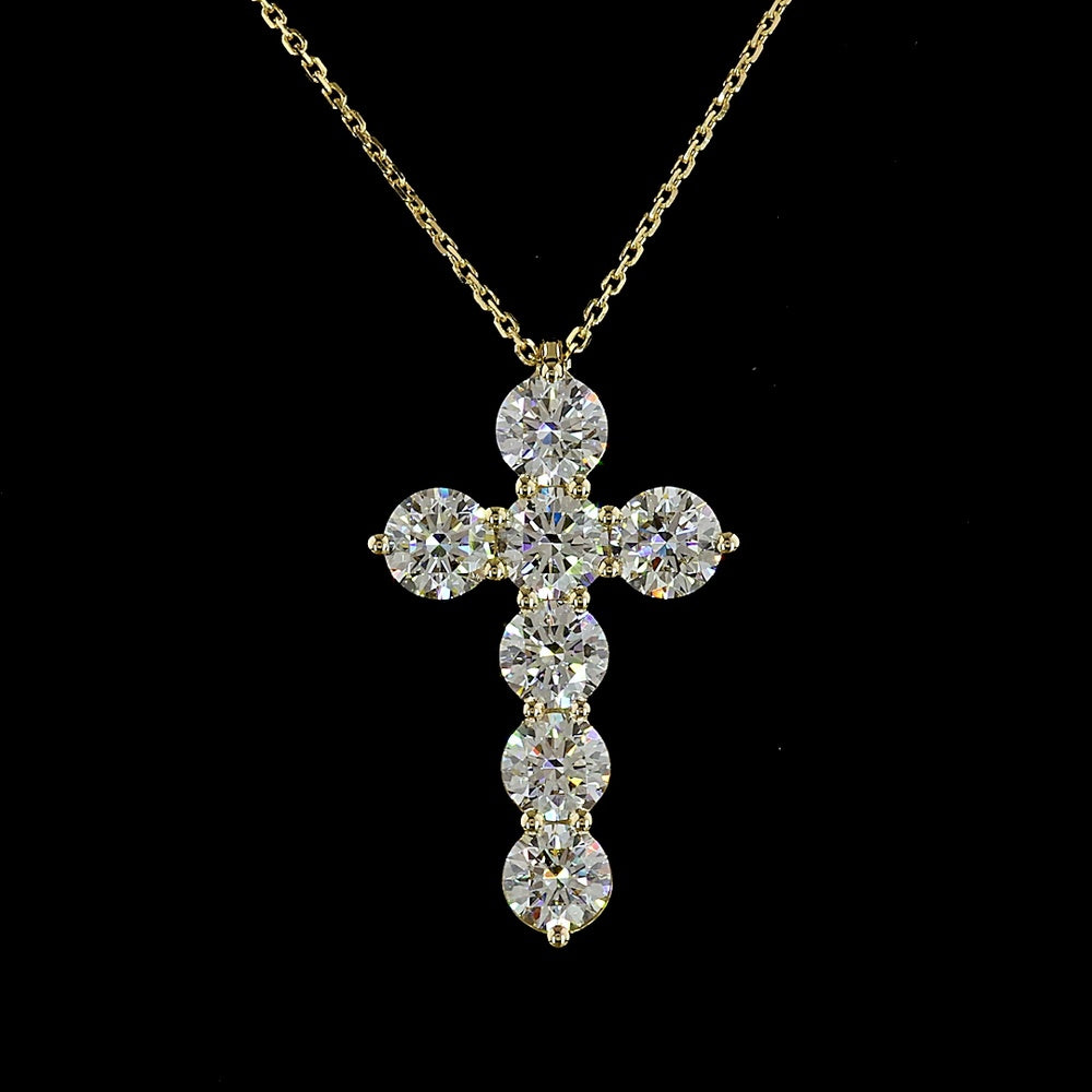 14K Yellow Gold Round Brilliant Cut Lab Diamond Cross Pendant - 3.59 Carat Total Weight, E-F Color VS1 Clarity - Covaloro Fine Jewelry