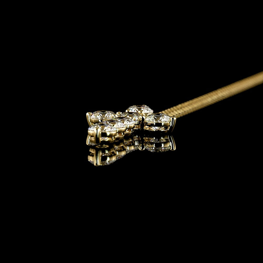 14K Yellow Gold Round Brilliant Cut Lab Diamond Cross Pendant - 3.59 Carat Total Weight, E-F Color VS1 Clarity - Covaloro Fine Jewelry