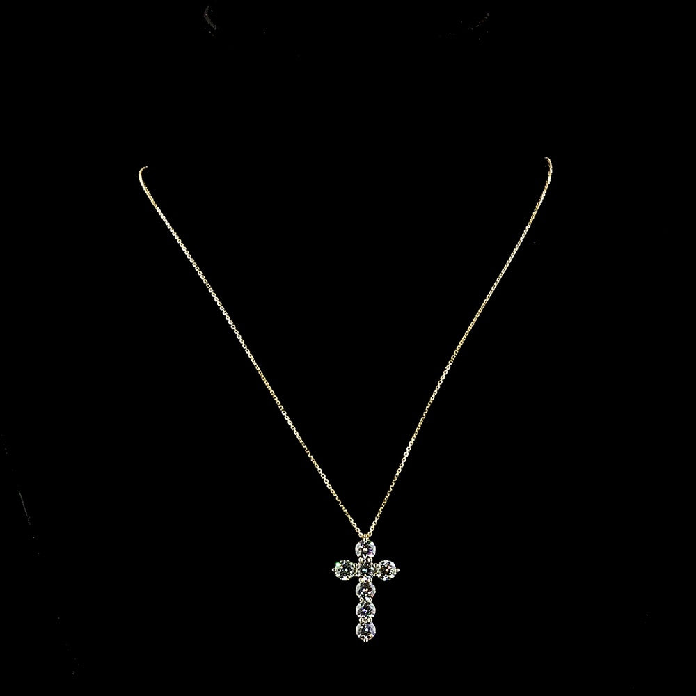 14K Yellow Gold Round Brilliant Cut Lab Diamond Cross Pendant - 3.59 Carat Total Weight, E-F Color VS1 Clarity - Covaloro Fine Jewelry