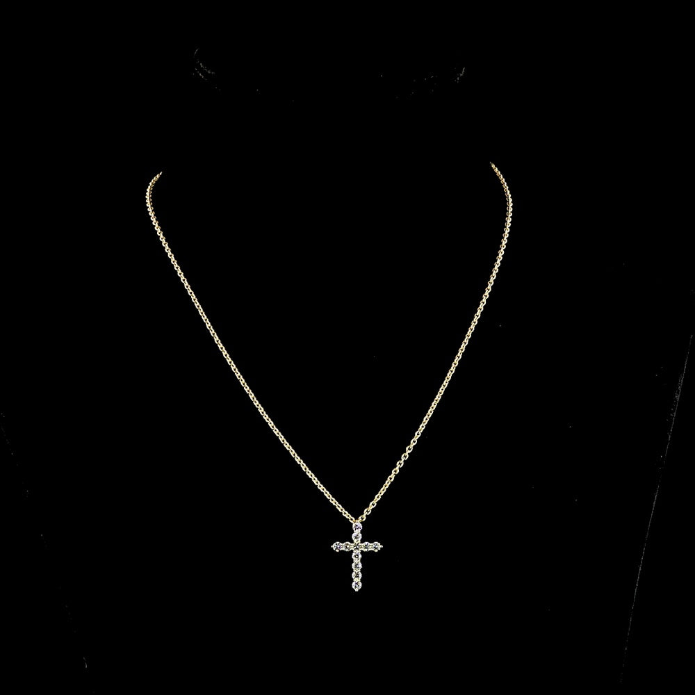 14K Yellow Gold Round Brilliant Cut Lab Diamond Cross Pendant with E-F VS1 Clarity - 0.65 Carat Total Diamond Weight - Covaloro Fine Jewelry