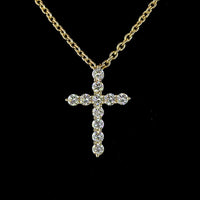 14K Yellow Gold Round Brilliant Cut Lab Diamond Cross Pendant with E-F VS1 Clarity - 0.65 Carat Total Diamond Weight - Covaloro Fine Jewelry