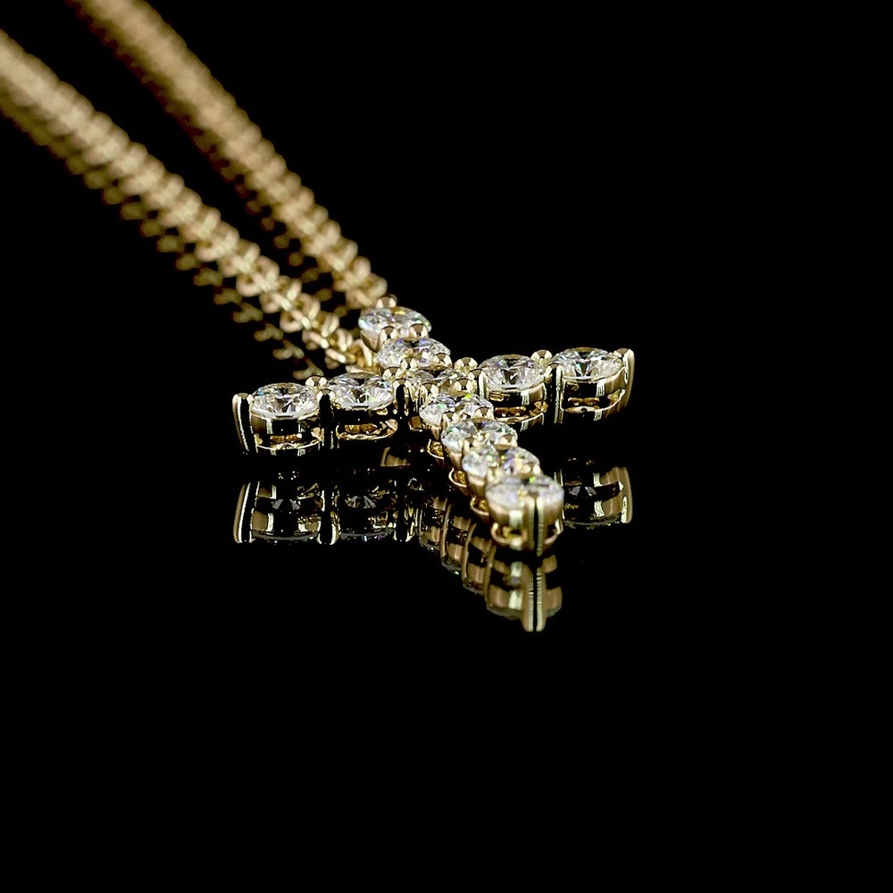 14K Yellow Gold Round Brilliant Cut Lab Diamond Cross Pendant with E-F VS1 Clarity - 0.65 Carat Total Diamond Weight - Covaloro Fine Jewelry